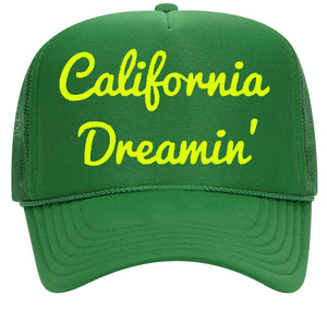 SINGER22 Exclusive California Dreamin’ Green/Neon Yellow Trucker Hat  with embroidery on sides and back