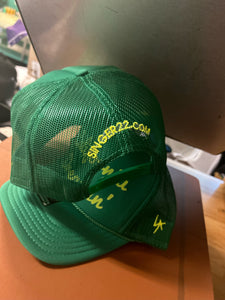 SINGER22 Exclusive California Dreamin’ Green/Neon Yellow Trucker Hat  with embroidery on sides and back