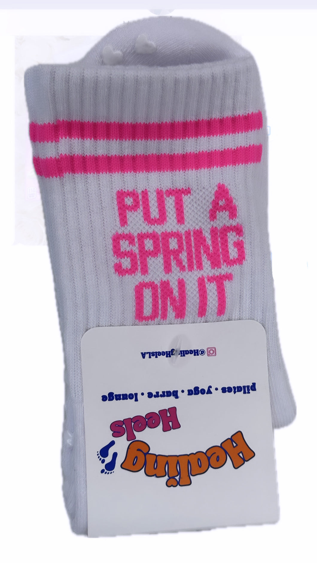 SINGER22 Exclusive Healing Heels Put A Spring On It Pilates Socks White/Neon Pink