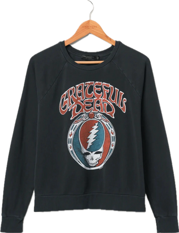 JUNK FOOD CLOTHING WOMEN'S GRATEFUL DEAD SKULL VINTAGE RAGLAN PULLOVER