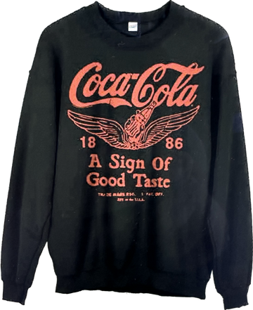 JUNKFOOD COCA COLA A SIGN OF GOOD TASTE BLACK UNISEX CREW SWEATSHIRT