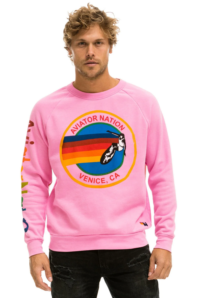 Crew Neck Aviator Nation Pink Sweatshirt Aviator Nation Rainbow