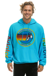 AVIATOR NATION UNISEX RELAXED PULLOVER HOODIE IN NEON BLUE