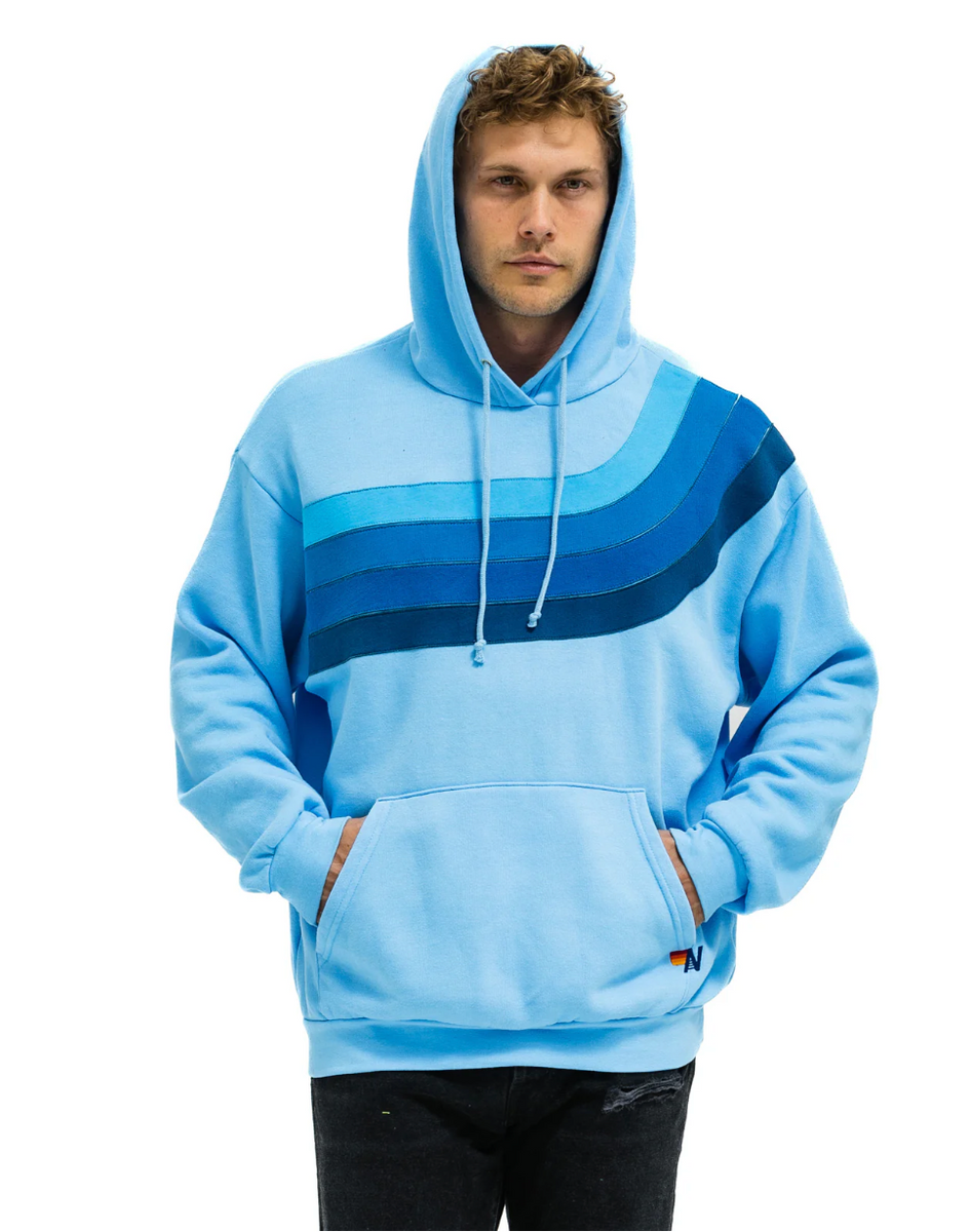 AVIATOR NATION WAVE STRIPE 4 PULLOVER UNISEX HOODIE RELAXED -SKY