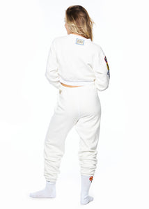 Riley Vintage Patched Up Sweatpants in White ships in 2 weeks
