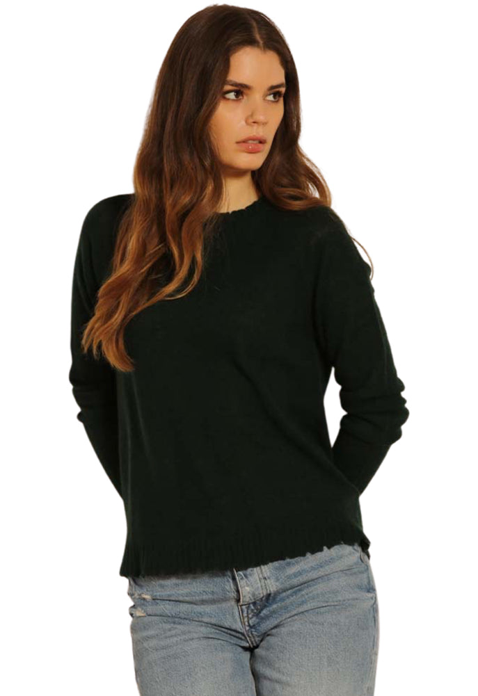Minnie Rose Cashmere Distressed Long Sleeve Crew Sweater