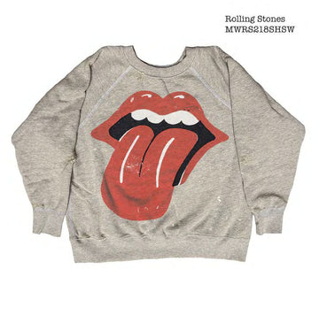MADEWORN ROLLING STONES CREW FLEECE SWEATSHIRT IN HEATHER GREY