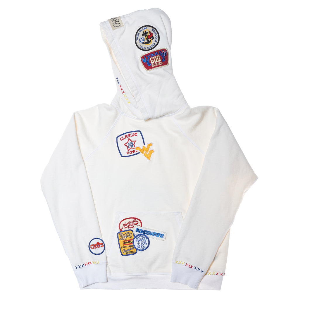 Riley Vintage White All Patched Up Hoodie ships in 2 weeks