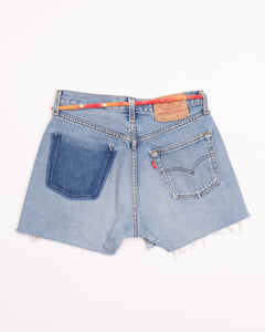 RILEY VINTAGE TOTALLY PATCHED UP DENIM CUT OFF SHORTS preorder ships in 2 weeks