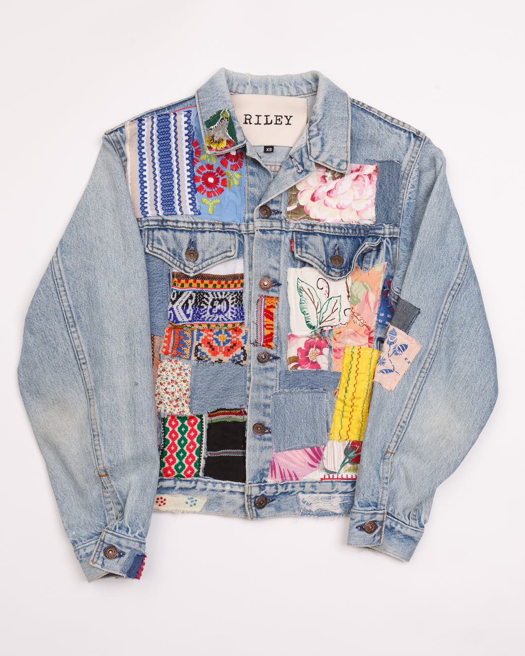 RILEY VINTAGE Totally Patched Up Trucker Jacket ships within 2 weeks