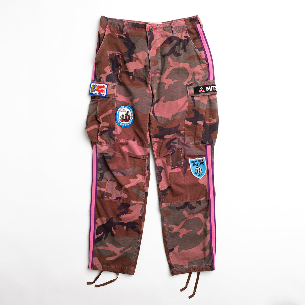 RILEY VINTAGE HOT PINK VINTAGE CAMO PANTS WITH PATCHES PREORDER SHIPS IN 2 WEEKS