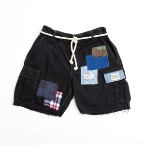 RILEY VINTAGE Black Patched Up Cargo Shorts ships within 2 weeks