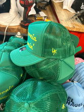 Load image into Gallery viewer, SINGER22 Exclusive California Dreamin’ Green/Neon Yellow Trucker Hat  with embroidery on sides and back