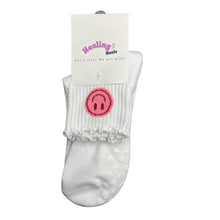 Load image into Gallery viewer, SINGER22 Exclusive Healing Heels Pink Smiley With Ruffle Pilates Socks as