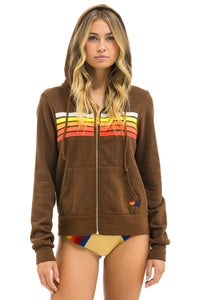 Aviator Nation 5 STRIPE UNISEX HOODIE - CHOCOLATE/WHITE NEON