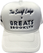 Load image into Gallery viewer, SINGER22 Exclusive SURF LODGE X GREATS BROOKLYN Collab WHITE TRUCKER HAT