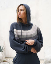 Load image into Gallery viewer, AVIATOR NATION WAVE STRIPE 4 PULLOVER UNISEX HOODIE RELAXED - CHARCOAL/CHARCOAL
