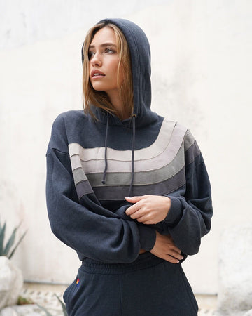 AVIATOR NATION WAVE STRIPE 4 PULLOVER UNISEX HOODIE RELAXED - CHARCOAL/CHARCOAL