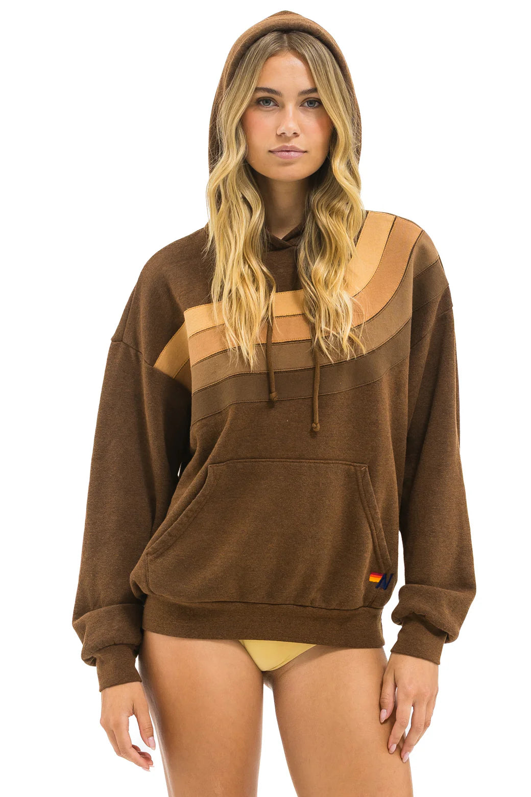 AVIATOR NATION WAVE STRIPE 4 PULLOVER HOODIE RELAXED - CHOCOLATE/ESPRESSO