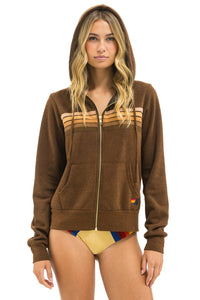 Aviator Nation 5 STRIPE UNISEX HOODIE - CHOCOLATE/ESPRESSO