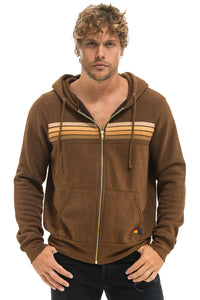 Aviator Nation 5 STRIPE UNISEX HOODIE - CHOCOLATE/ESPRESSO