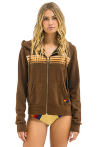 Aviator Nation 5 STRIPE UNISEX HOODIE - CHOCOLATE/ESPRESSO