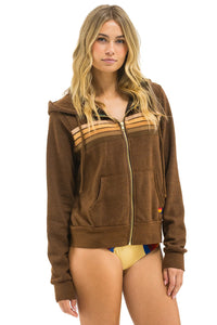 Aviator Nation 5 STRIPE UNISEX HOODIE - CHOCOLATE/ESPRESSO