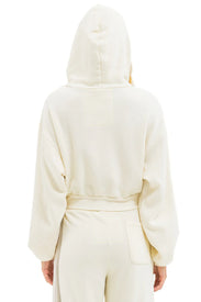 AVIATOR NATION 5 STRIPE CROPPED ZIP HOODIE RELAXED - VINTAGE WHITE/GREY
