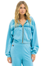 Load image into Gallery viewer, AVIATOR NATION 5 STRIPE CROPPED ZIP HOODIE RELAXED - AQUAMARINE/AQUA