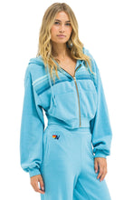 Load image into Gallery viewer, AVIATOR NATION 5 STRIPE CROPPED ZIP HOODIE RELAXED - AQUAMARINE/AQUA