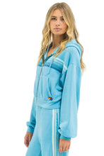 Load image into Gallery viewer, AVIATOR NATION 5 STRIPE CROPPED ZIP HOODIE RELAXED - AQUAMARINE/AQUA