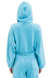 AVIATOR NATION 5 STRIPE CROPPED ZIP HOODIE RELAXED - AQUAMARINE/AQUA