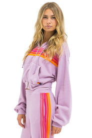 AVIATOR NATION 5 STRIPE CROPPED ZIP HOODIE RELAXED - MAUVE // MAGENTA ORANGE
