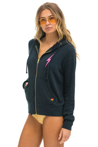 AVIATOR NATION BOLT 2 ZIP HOODIE - CHARCOAL/NEON PINK