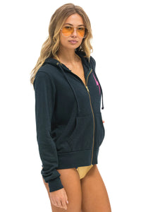 AVIATOR NATION BOLT 2 ZIP HOODIE - CHARCOAL/NEON PINK