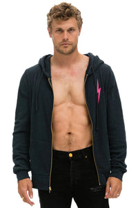 AVIATOR NATION BOLT 2 ZIP HOODIE - CHARCOAL/NEON PINK