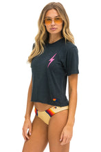 Load image into Gallery viewer, AVIATOR NATION BOLT 2 BOYFRIEND TEE - CHARCOAL/NEON PINK