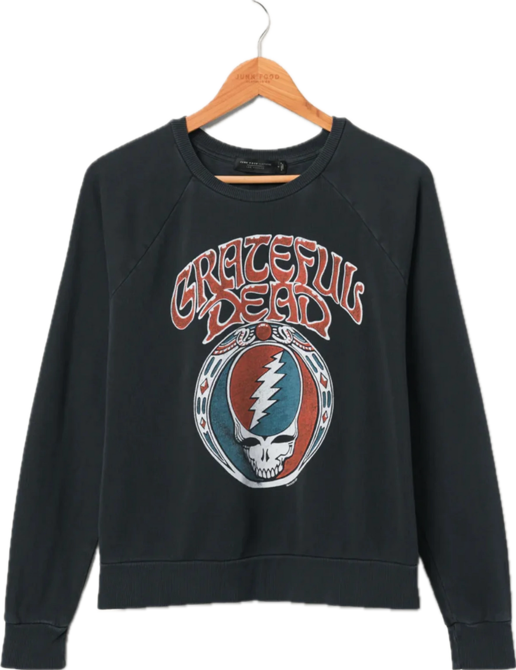 JUNK FOOD CLOTHING WOMEN'S GRATEFUL DEAD SKULL VINTAGE RAGLAN PULLOVER