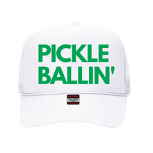 Load image into Gallery viewer, Exclusive SINGER22 Limited Edition Pickle Ballin&#39; Trucker Hat in 6 colorways w Side Embroidered Raquets and Ball