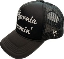Load image into Gallery viewer, SINGER22 Exclusive California Dreamin’ Black Trucker Hat  with embroidery on sides and back