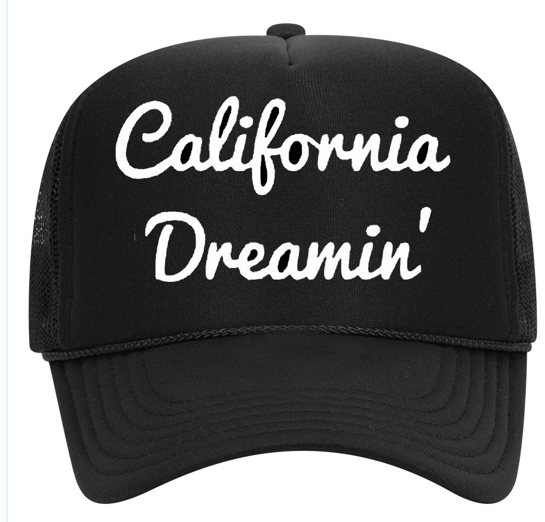 SINGER22 Exclusive California Dreamin’ Black Trucker Hat  with embroidery on sides and back