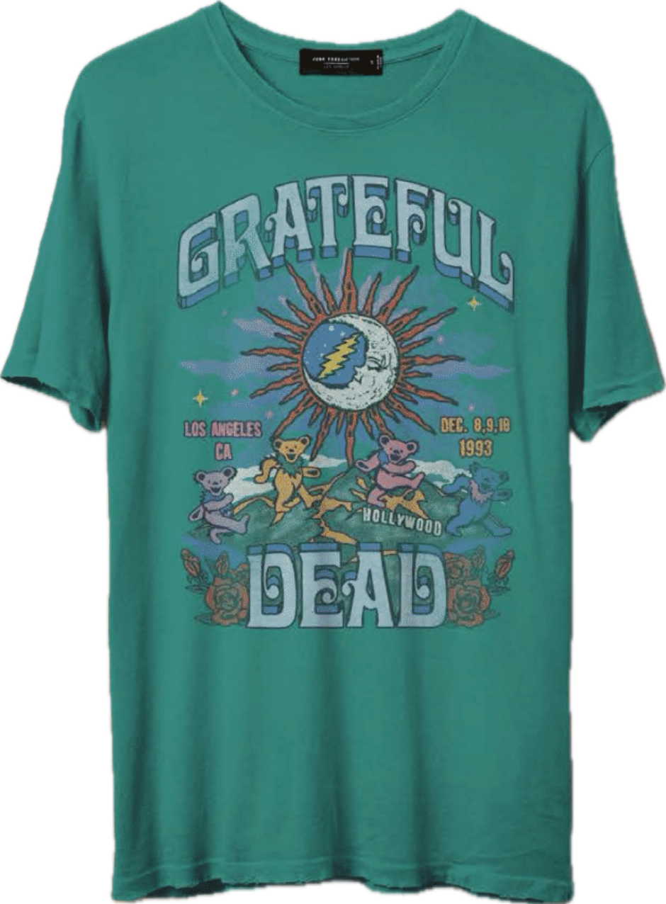 JUNKFOOD CLOTHING UNISEX GRATEFUL DEAD LOS ANGELES  VINTAGE TEE IN COLUMBIA GREEN