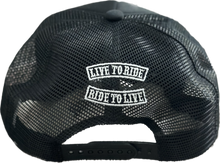 Load image into Gallery viewer, SINGER22 Exclusive Harley Davidson Trucker Hat in Black or Silver With Back Embroidery Ride To Live , Live To Ride