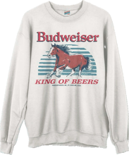 Load image into Gallery viewer, JUNKFOOD CLOTHINGUNISEX BUDWEISER CLYDESDALE FLEA MARKET CREW FLEECE SWEATSHIRT IN WHITE