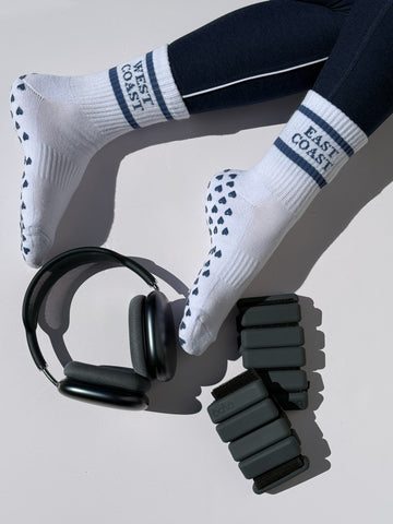 SINGER22 Exclusive Healing Heels East Coast West Coast Socks White Navy