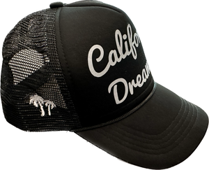 SINGER22 Exclusive California Dreamin’ Black Trucker Hat  with embroidery on sides and back