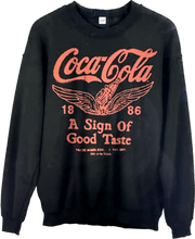 Load image into Gallery viewer, JUNKFOOD COCA COLA A SIGN OF GOOD TASTE BLACK UNISEX CREW SWEATSHIRT