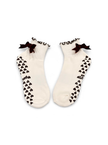 SINGER22 Exclusive Healing Heels Velvet Chocolate Bow Grip Socks