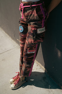 RILEY VINTAGE HOT PINK VINTAGE CAMO PANTS WITH PATCHES PREORDER SHIPS IN 2 WEEKS