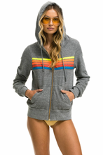 Load image into Gallery viewer, AVIATOR NATION 5 STRIPE UNISEX HOODIE - HEATHER GREY // NEON RAINBOW